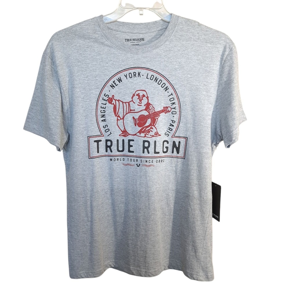 True Religion Men's Graphic T-Shirt‎ Logo Size L Gray Short Sleeve Loungewear